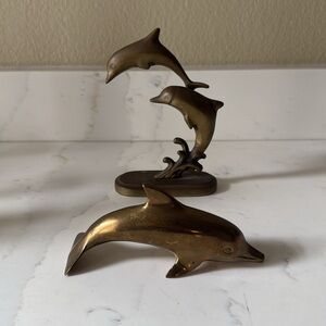 Vintage Brass Dolphin Figures Set of 2